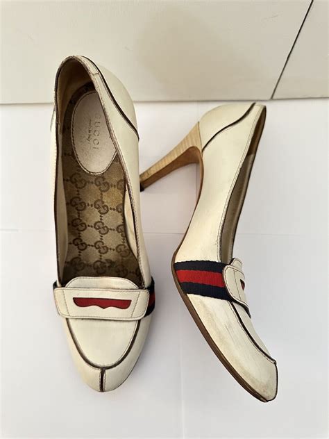 gucci vintage white heels|gucci heels price.